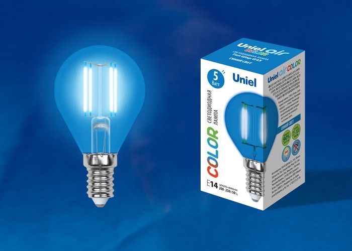 Лампочка светодиодная  LED-G45-5W/BLUE/E14 GLA02BL картон